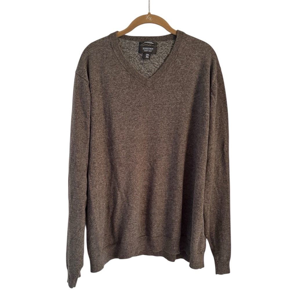 Men's Cashmere Blend V-Neck Sweater Brown Desert Heather XXL Academia